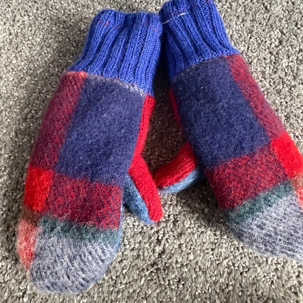 Children’s mittens, wool sweater  outer, fleece inner